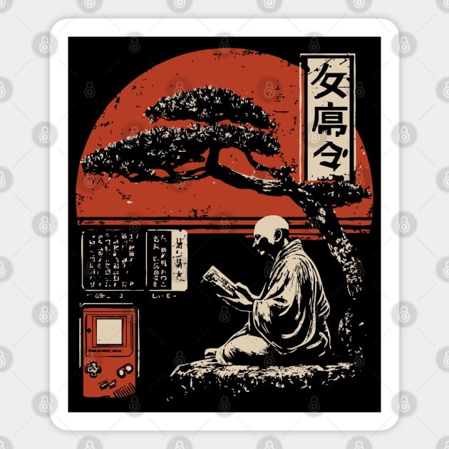 Zen Monk Gamer - Vintage Japanese Retro Gaming Art Magnet by TuncGK